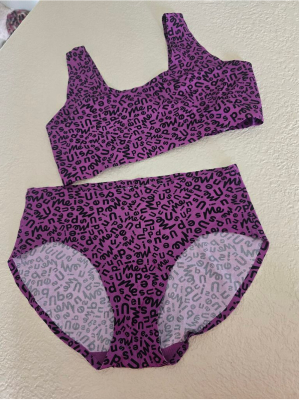 MeUndies Limited Edition Magenta Purple Black Logo Bra Panty Set L Brand New
